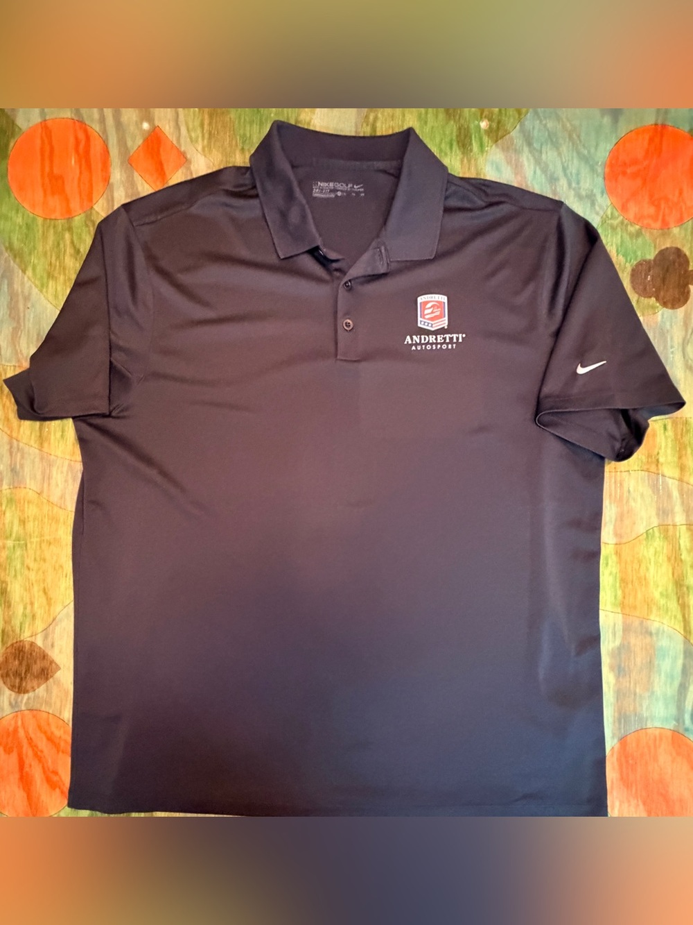 Nike Mens Black Polo Shirt Andretti Autosport Dri Fit Logo Short Sleeve Size XL
